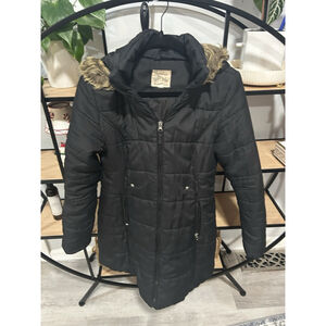 Marlyn and Me Black Winter Jacket Faux Fur Collar Large Women's